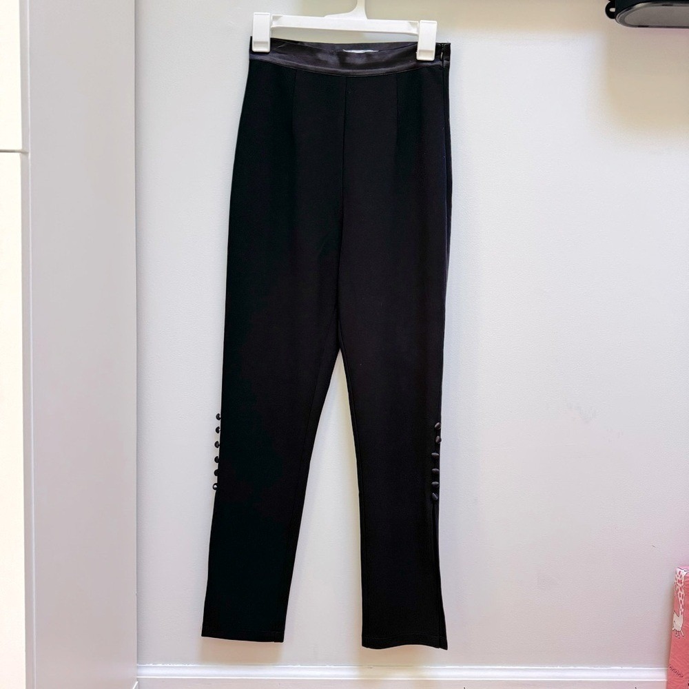 By Egreis High Waist Straight Dress Pants Slits Corporate Business Black Size S‎